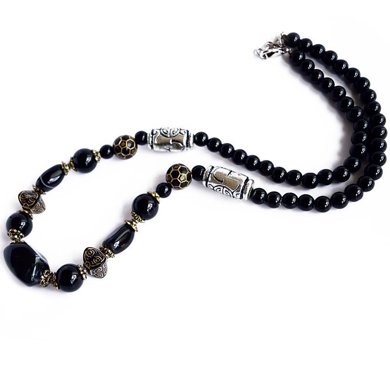 silver black beads necklace