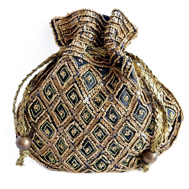 ethnic black jewellery pouch
