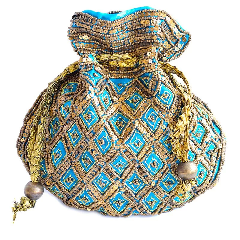 ethnic blue jewellery pouch