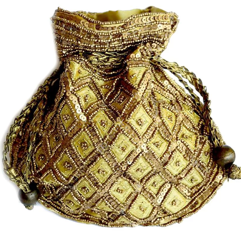 Ethnic gold jewellery pouch